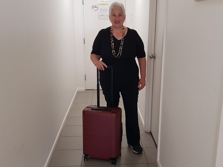 Ros testing her JULY Carry On luggage