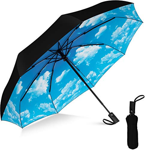 Compact Folding Reverse Umbrella for Outdoor&Travel Brainstorming Windproof Travel Umbrella Inverted Automatic Open Close Umbrella with 8 Fiberglass Ribs,Teflon Coating Sun & Rain 