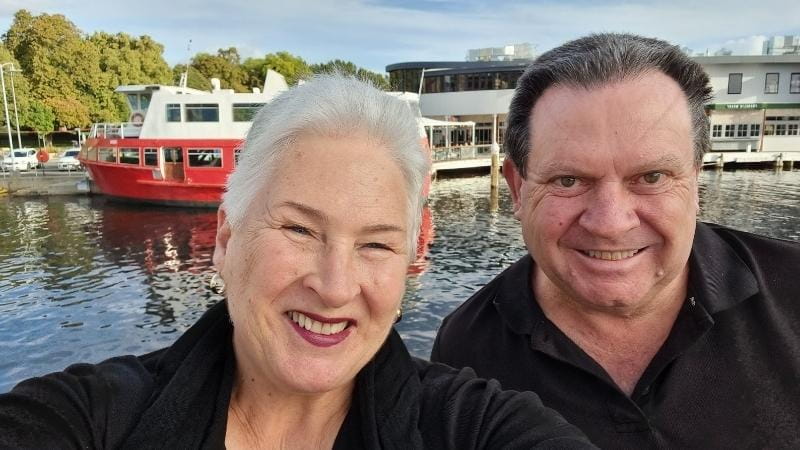 Ros and Alan Cuthbertson in Hobart Tasmania getting ready for their Hobart to Launceston drive