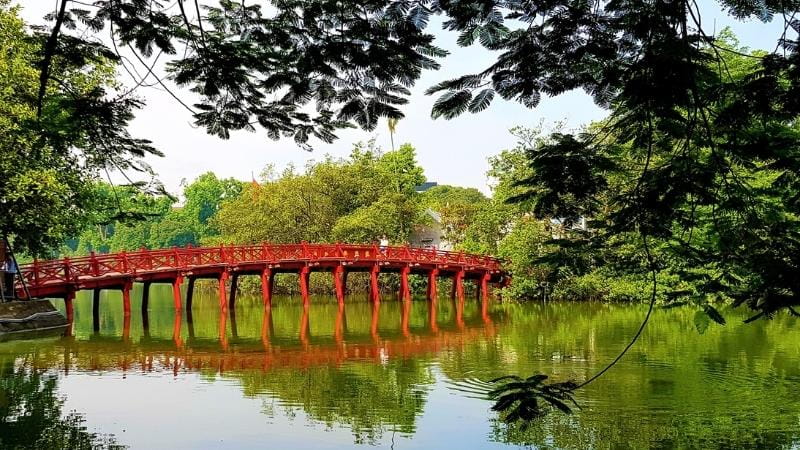 The Huc Bridge in Hanoi Vietnam. A favourite for camera enthusiasts to capture that perfect shot.