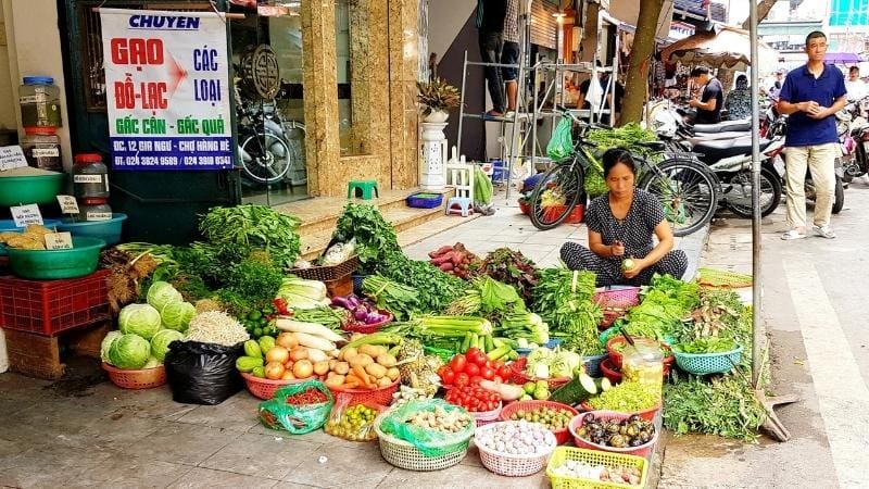 Fresh produce at a market stall in Hanoi