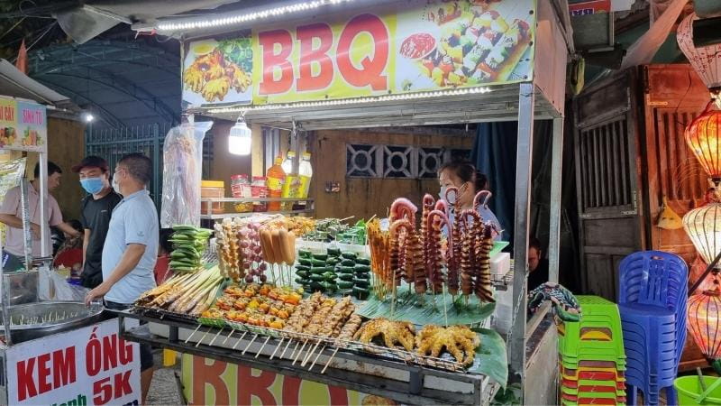 A selection of street food at the night markets of Hoi An