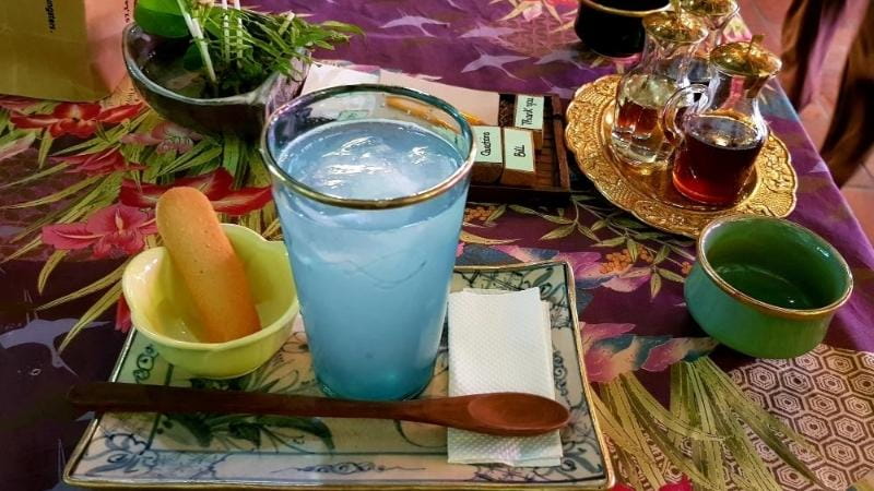 A refreshing glass of Zesty Lemon Juice from the Reaching Out Teahouse. The teahouse serves a lovely range of fragrant teas