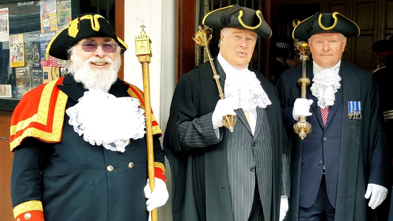Guildford town crier and mace bearers