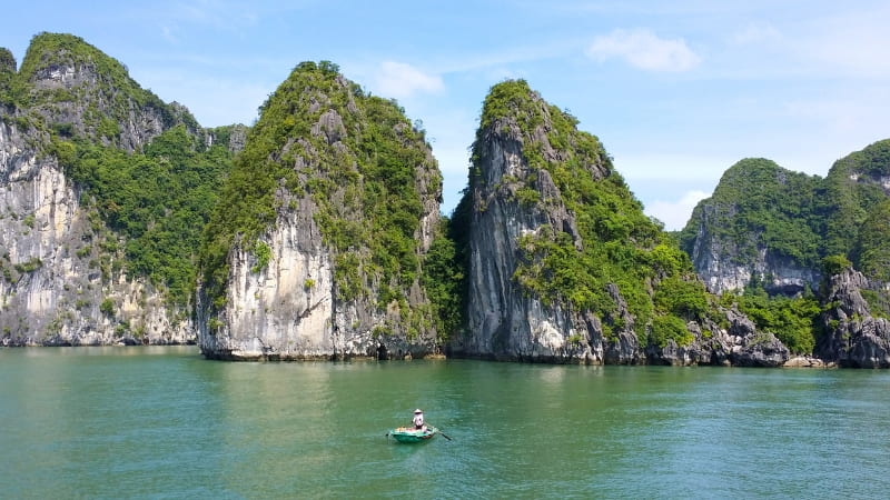 Vietnam tours from Australia A bamboo boat on Ha Long Bay